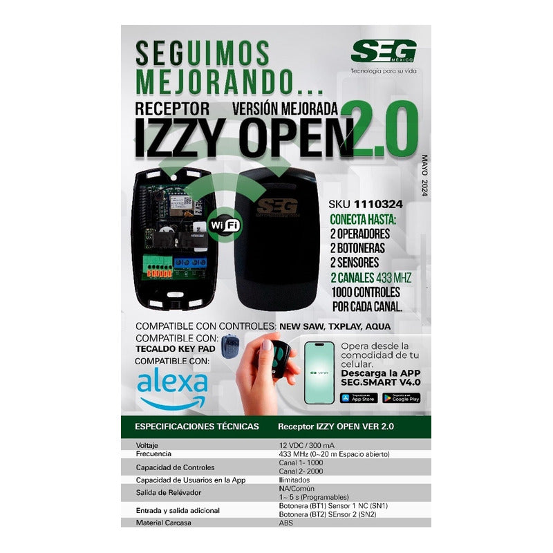 Módulo Wifi Izzy Open Seg, Para Portón A 2 Canales